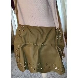 Nine West Tan Faux Leather Boho Cinch Bag w Crystal Accents, Crossbody